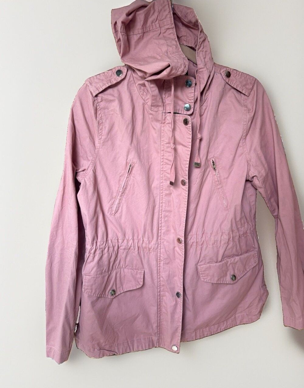 Love Tree Pink Cargo Jacket Hooded Zipper Pockets Large Streetwear Casual
